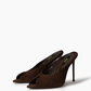 Pair of dark chocolate genuine suede stiletto mules