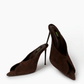 Dark chocolate open-back suede mules front view