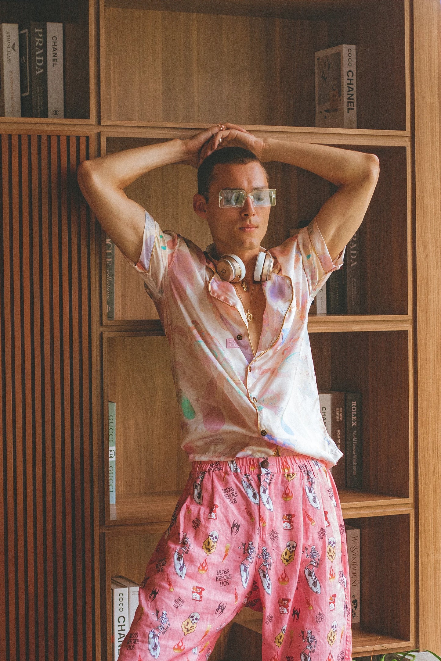 LINEN PANTS BBH SIGNATURE PRINT PINK