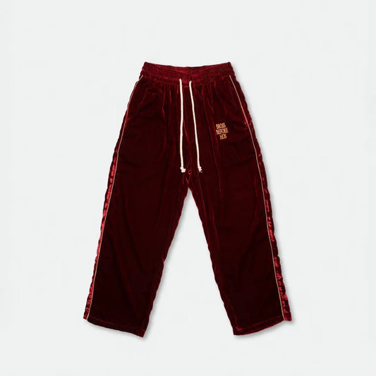 SILK VELVET TRACK PANTS RED