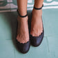 Fleur Scalloped Leather Ballet Flats In Black