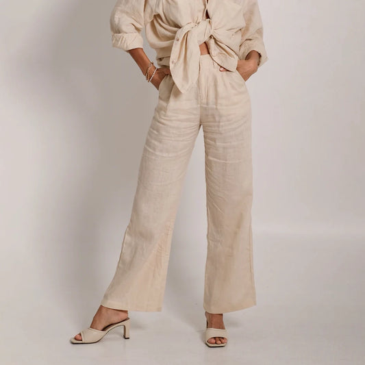 Linen Zipper Pants in Cream