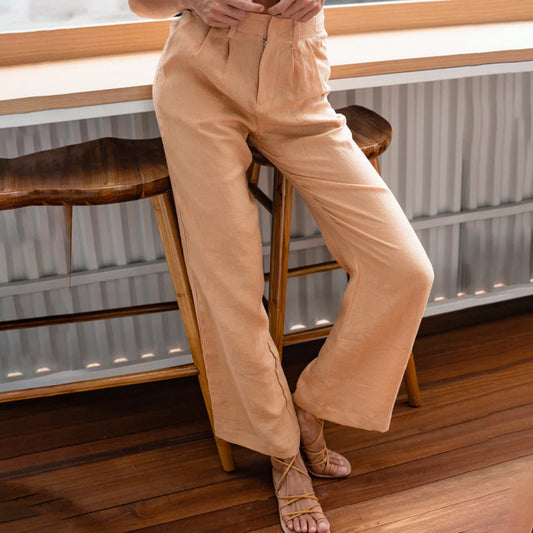 Linen Zipper Pants in Peach