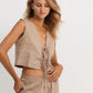 Linen Vest With Tie in Earth