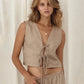 Linen Vest With Tie in Earth