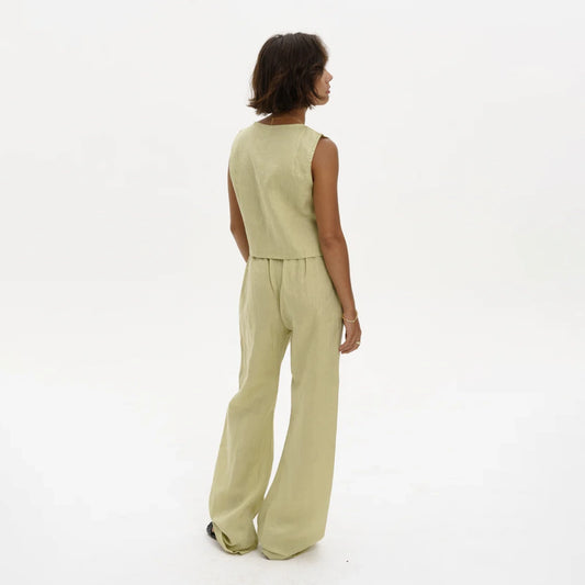Linen Relaxed Pants in Pistachio