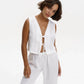Linen Vest With Tie in White