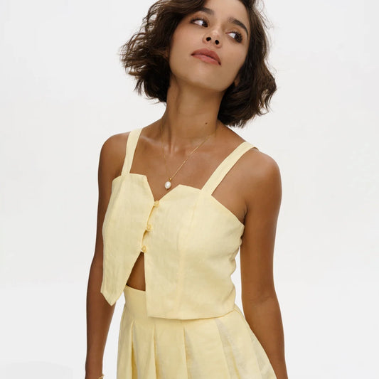 Court Linen Vest in Yellow