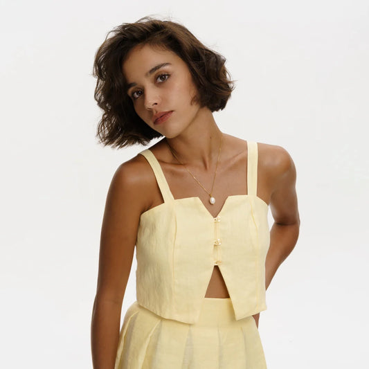Court Linen Vest in Yellow