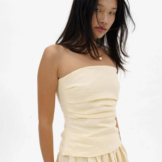 Strapless Linen Top in Buttery Cream