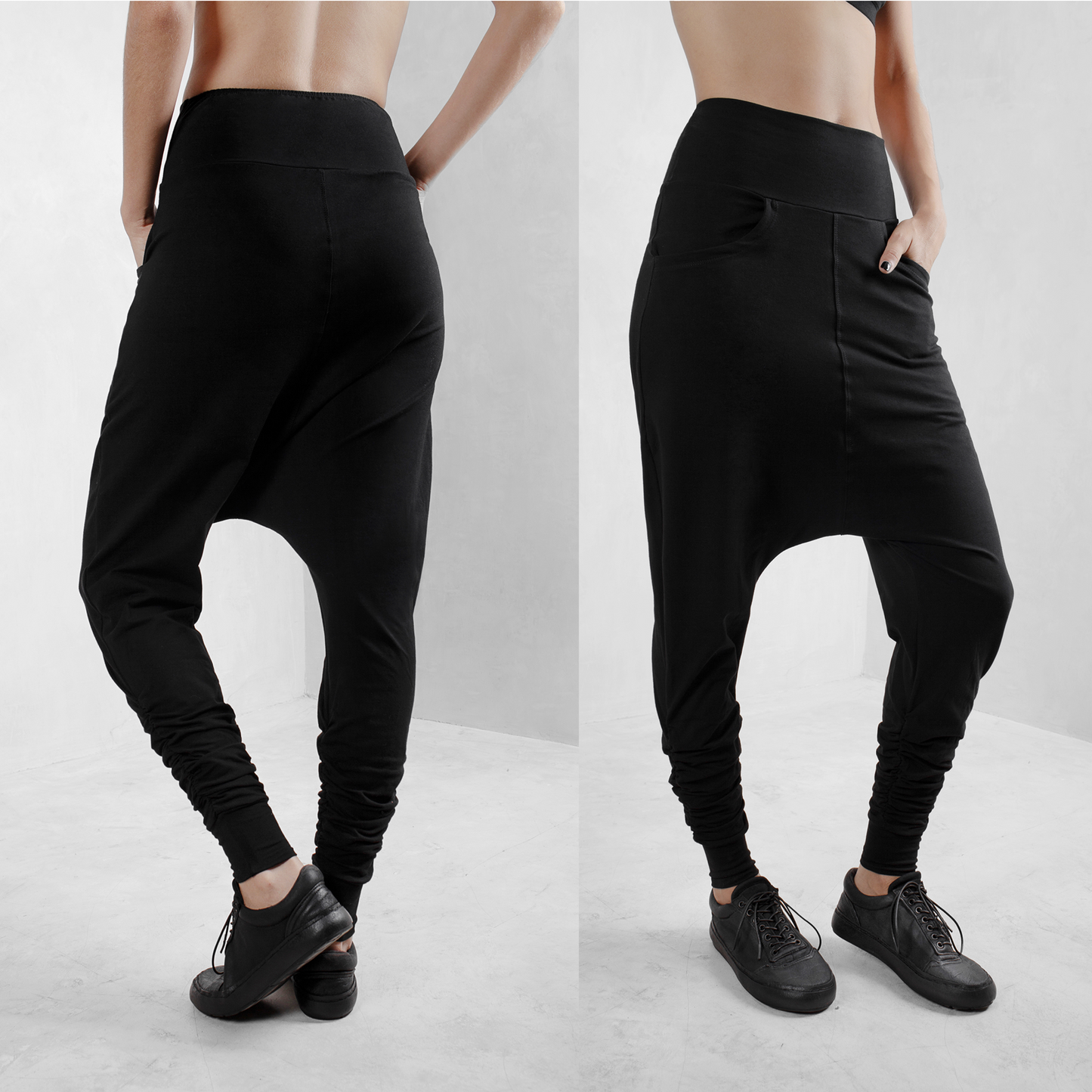 Black low crotch pants