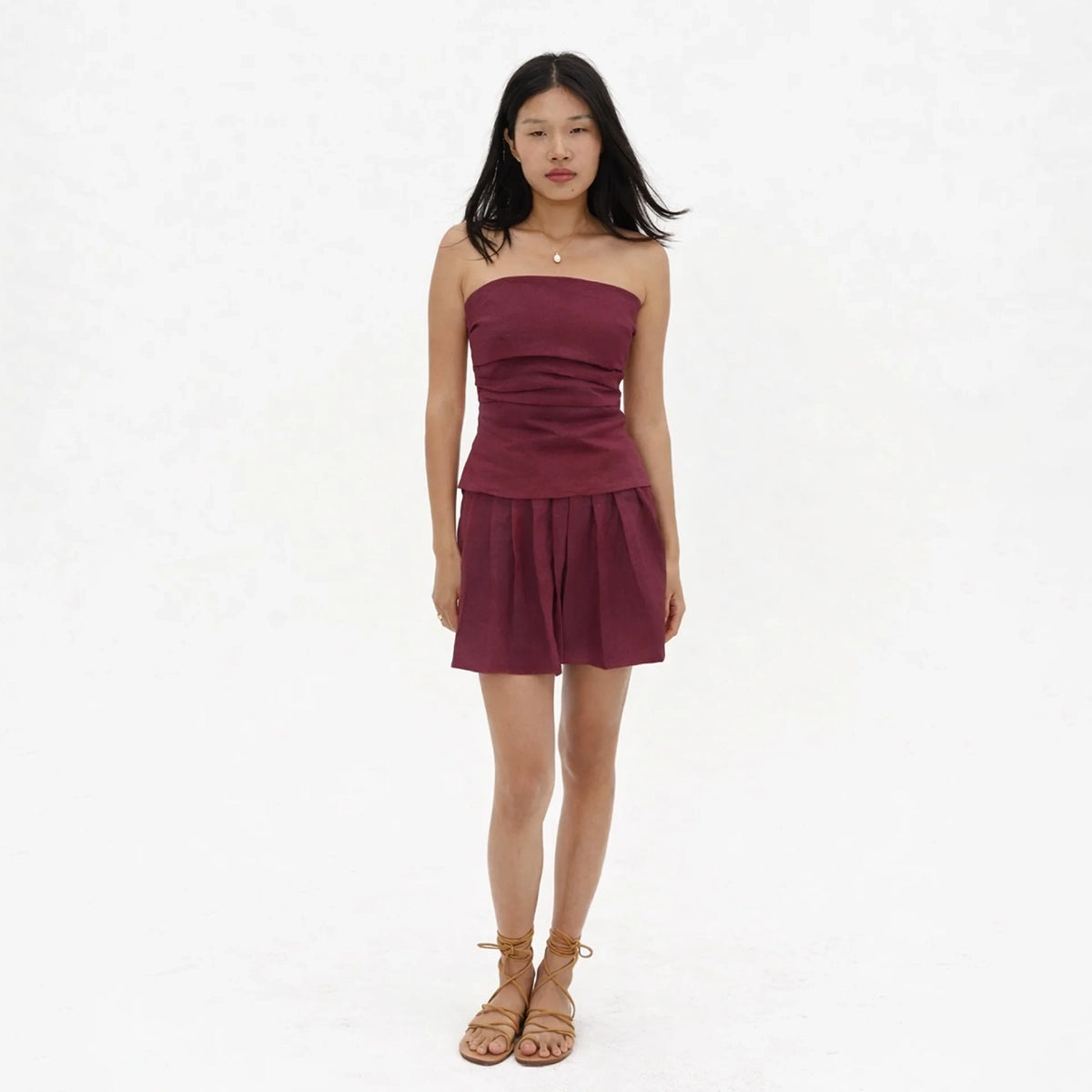 Strapless Linen Top in Berry