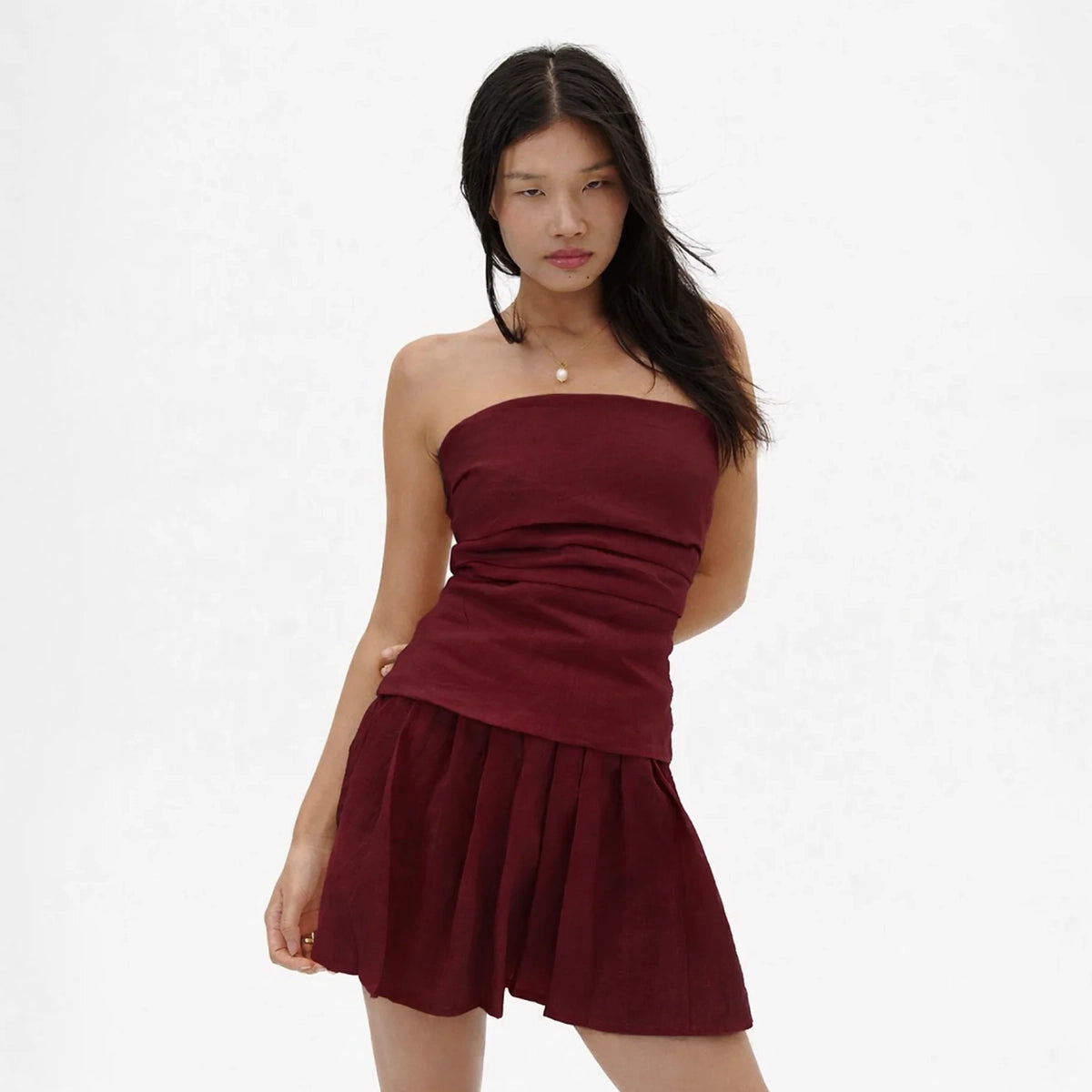 Pleated Linen Skirt in Berry