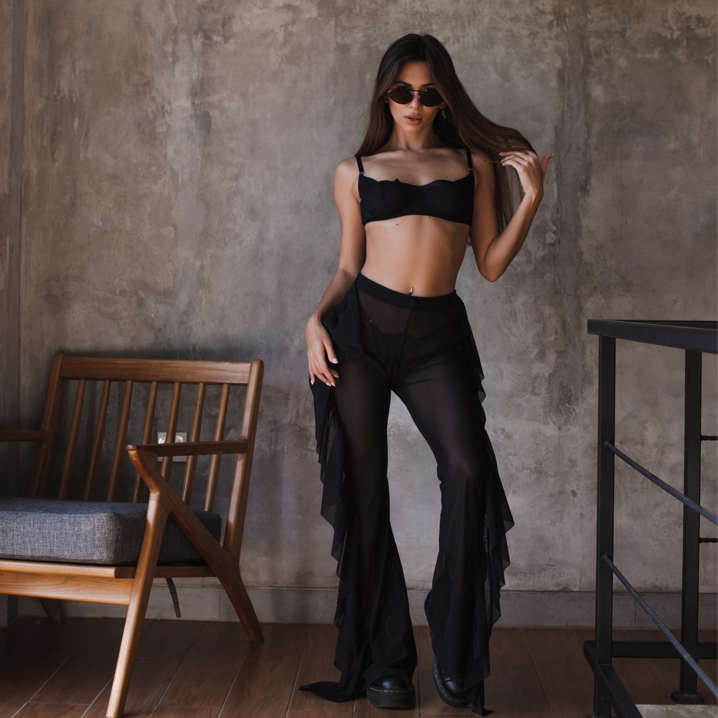 Transparent Mesh Pants Black