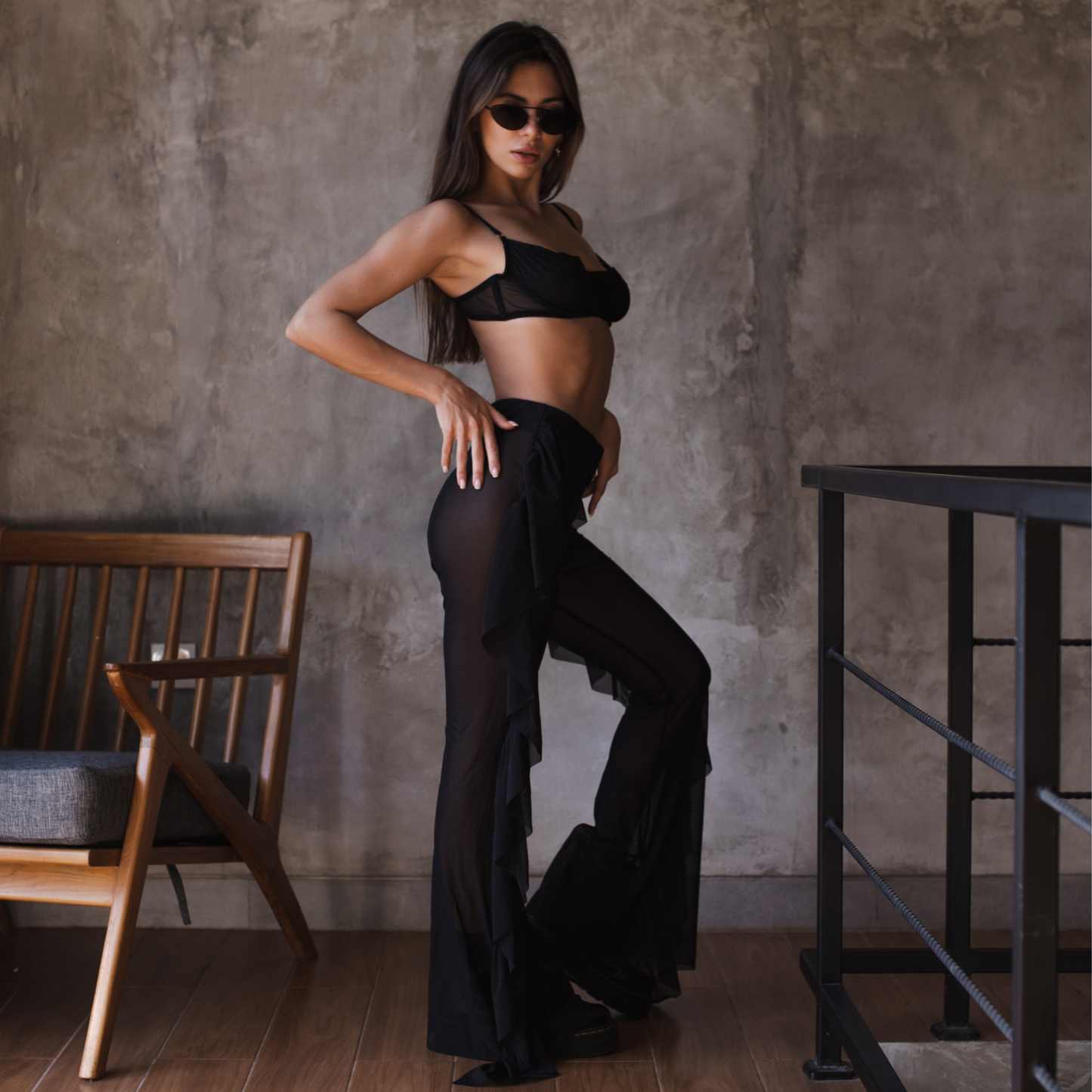 Transparent Mesh Pants Black
