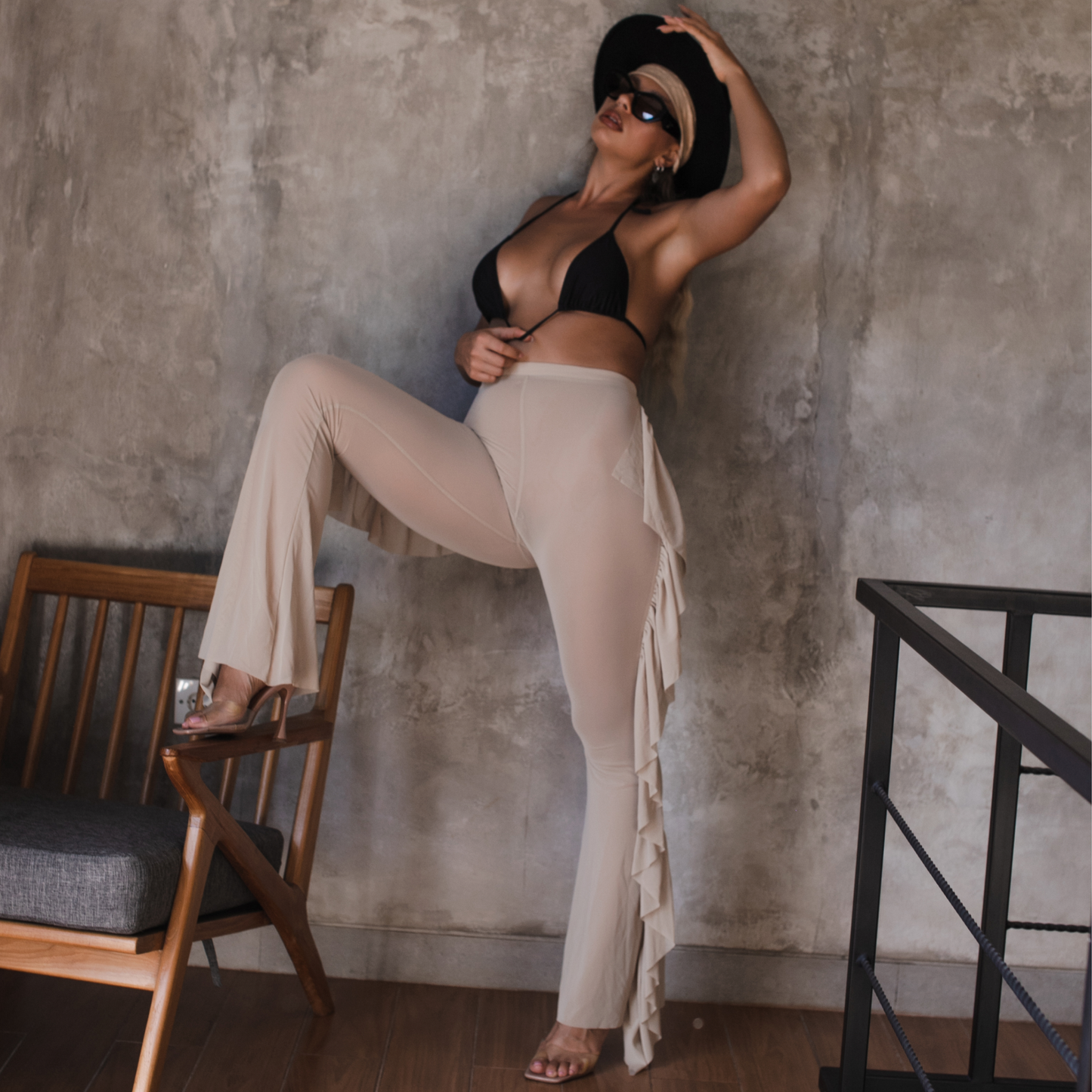 Transparent Mesh Pants Beige