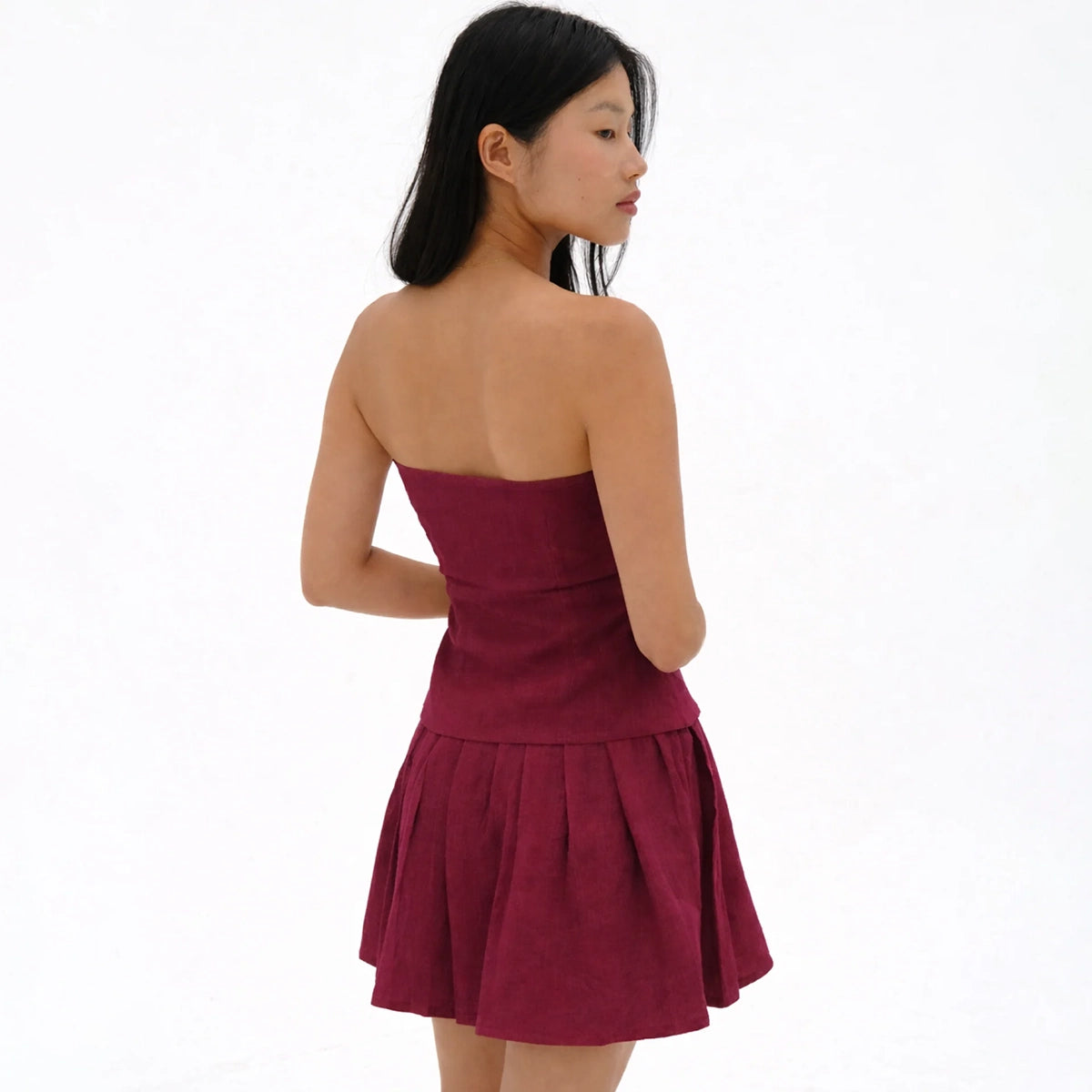 Strapless Linen Top in Berry
