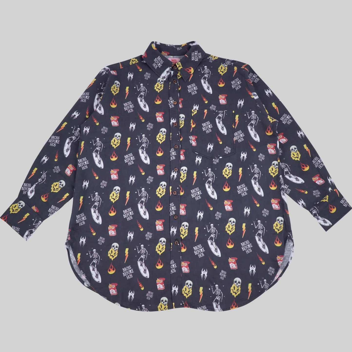 LINEN SHIRT WITH PRINT “BASIC” BLACK
