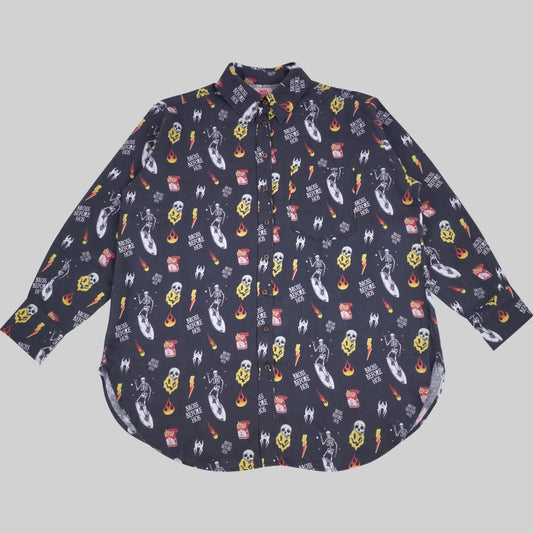 LINEN SHIRT WITH PRINT “BASIC” BLACK