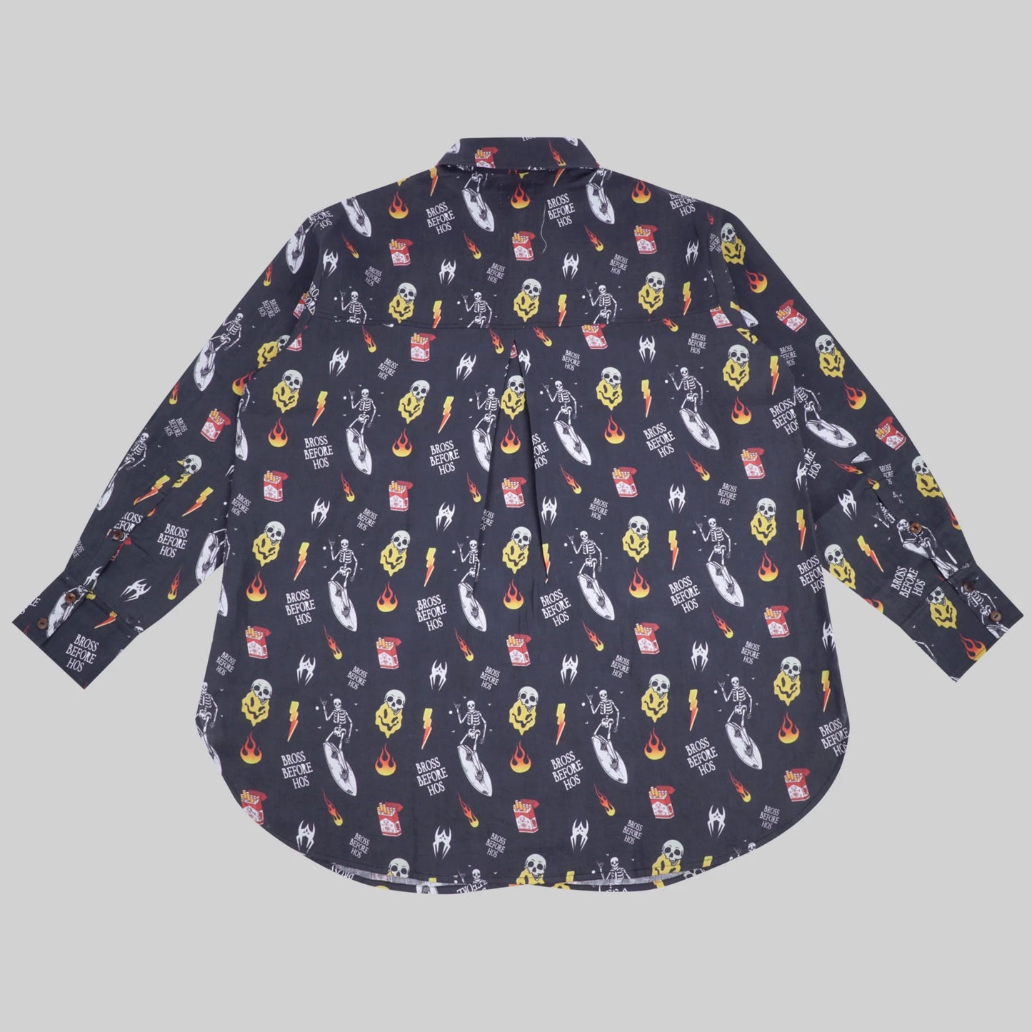 LINEN SHIRT WITH PRINT “BASIC” BLACK