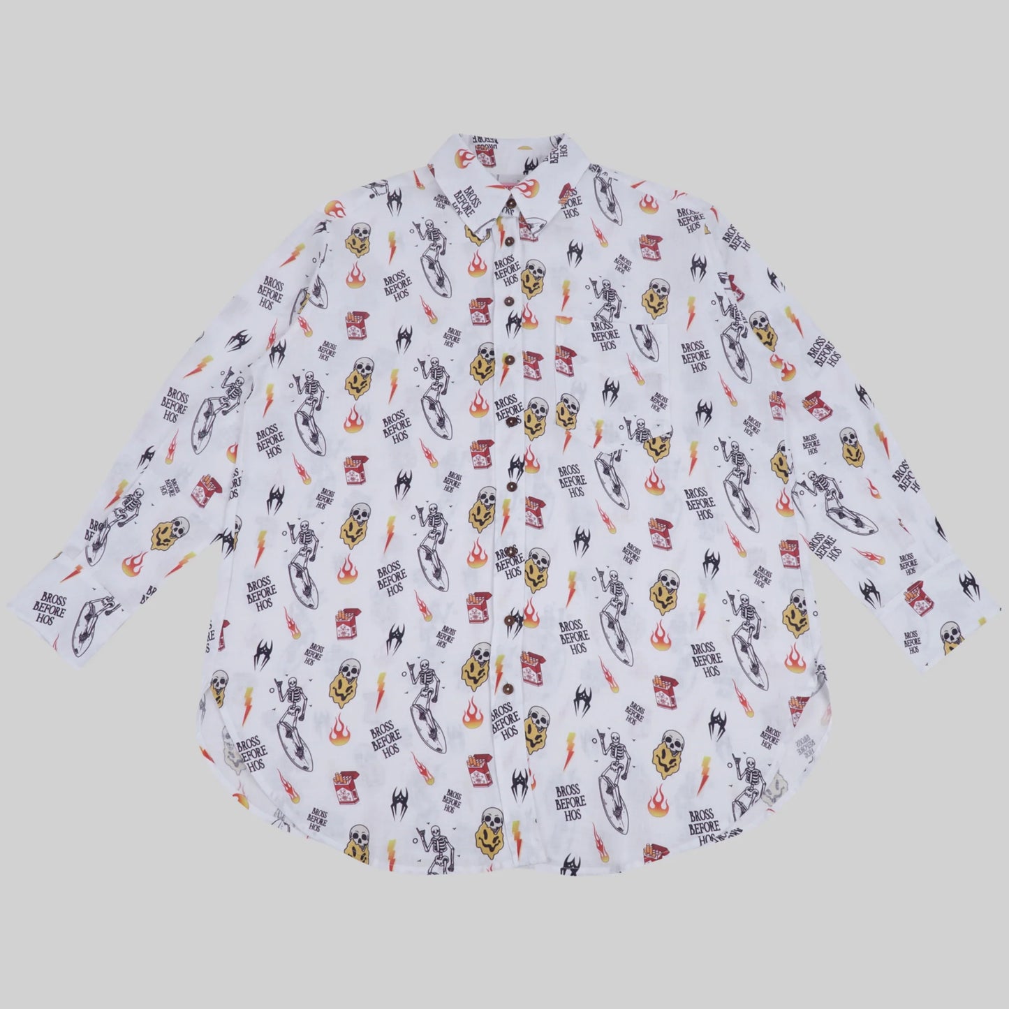 LINEN SHIRT WITH PRINT “BASIC” WHITE