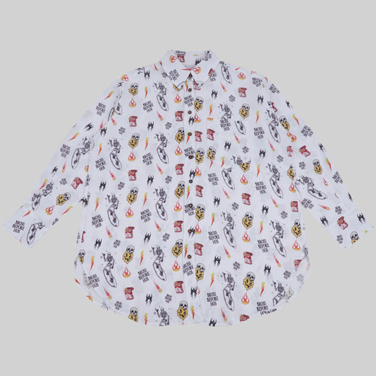 LINEN SHIRT WITH PRINT “BASIC” WHITE