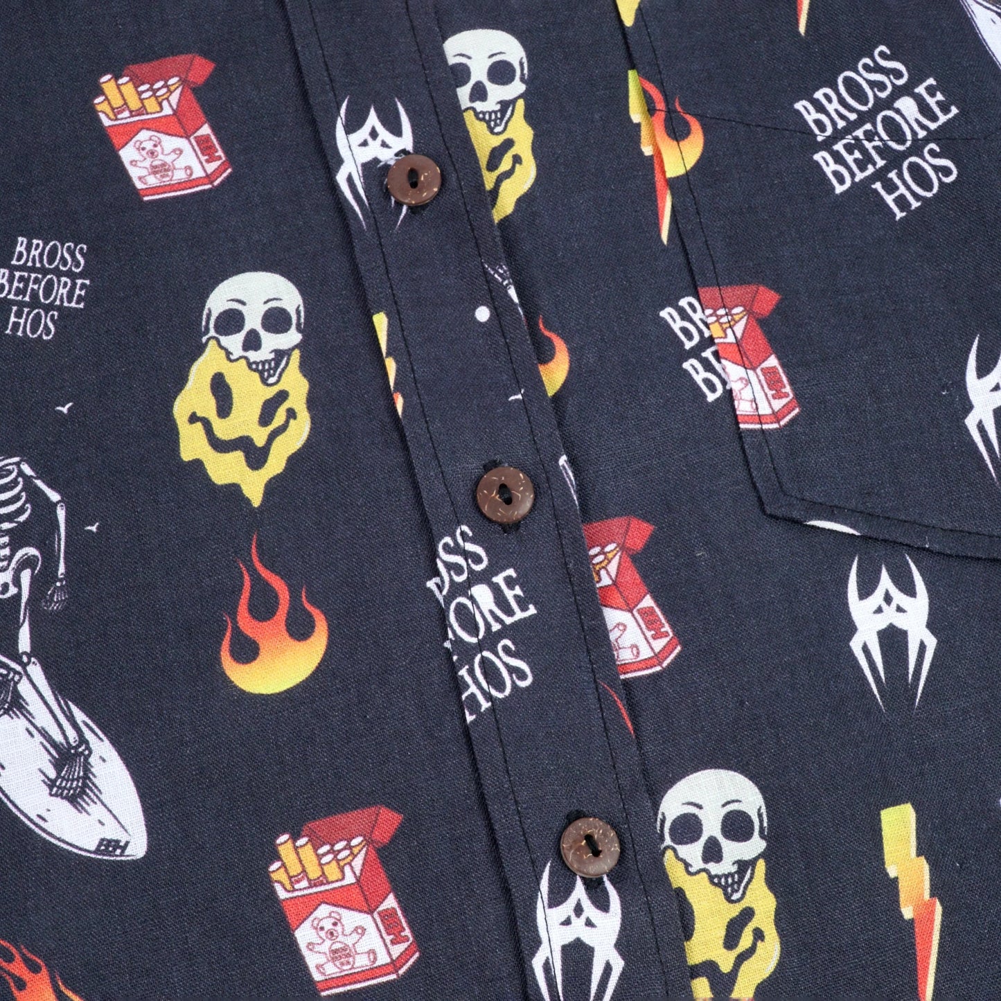 LINEN SHIRT WITH PRINT “BASIC” BLACK