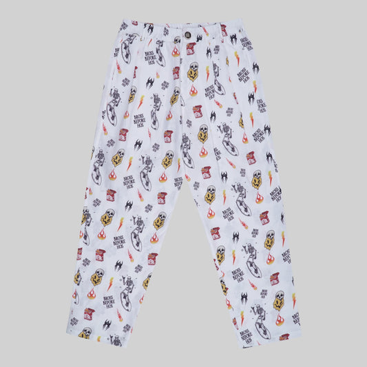 LINEN PANTS BBH SIGNATURE PRINT WHITE