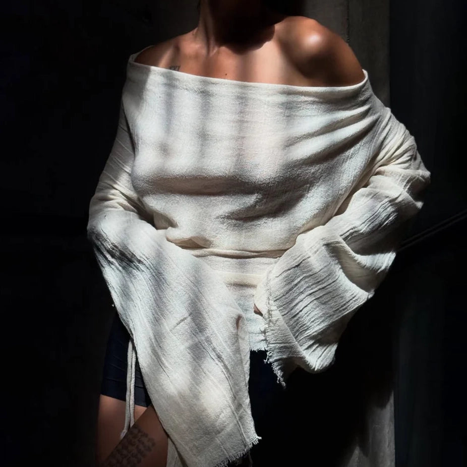 Cotton top with long sleeves Cream
