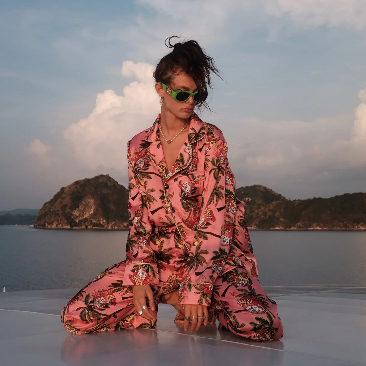 SILK PAJAMA PRINTED PINK