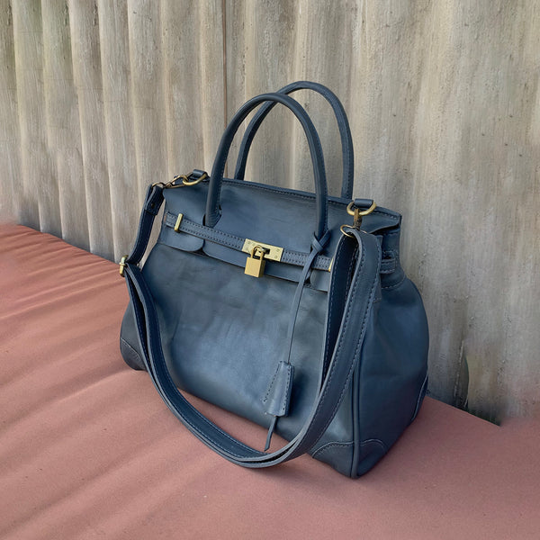 Mini weekender grey-blue bag with strap – Curated Indonesia