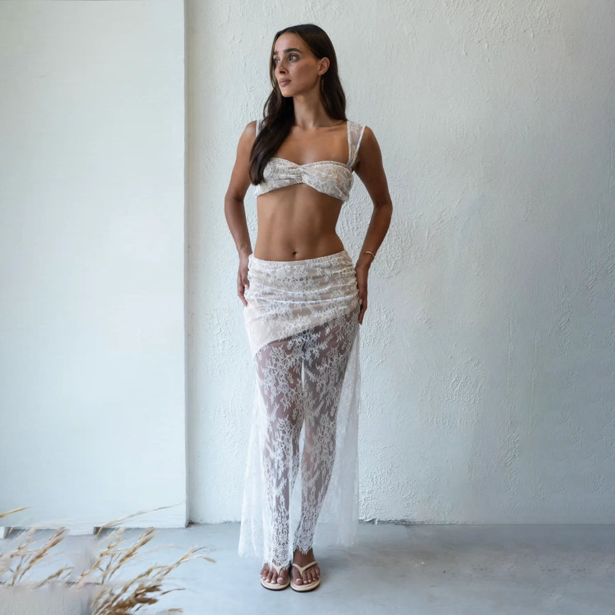 Lace Beige Maxi Skirt
