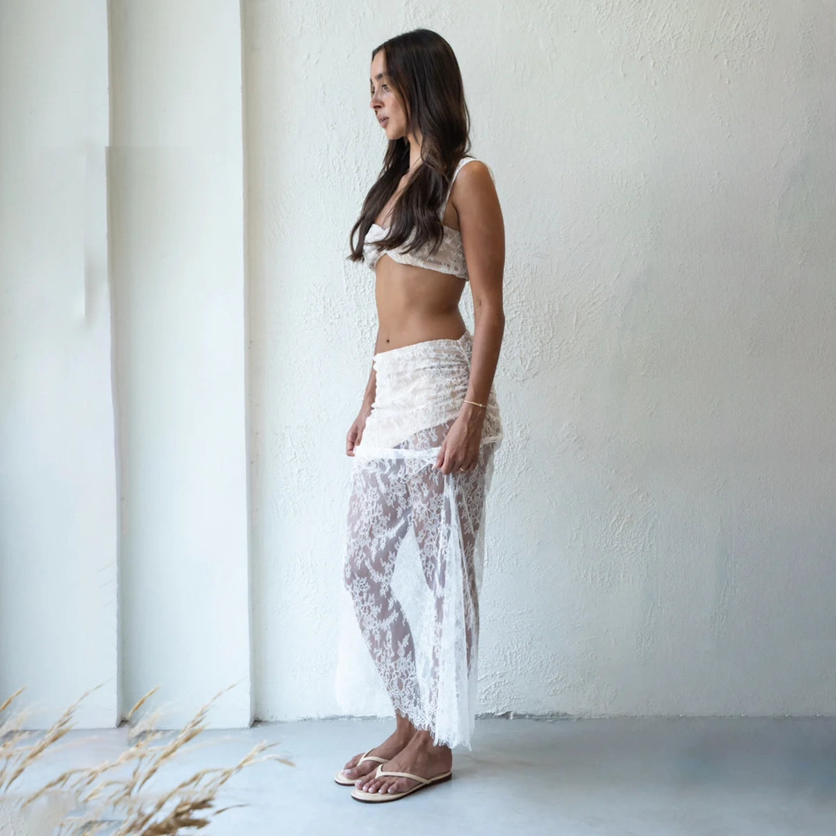 Lace Beige Maxi Skirt