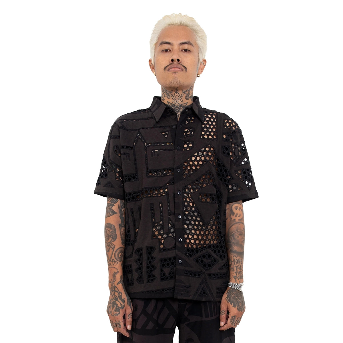 CHARCOAL ROUND MESH SHIRT