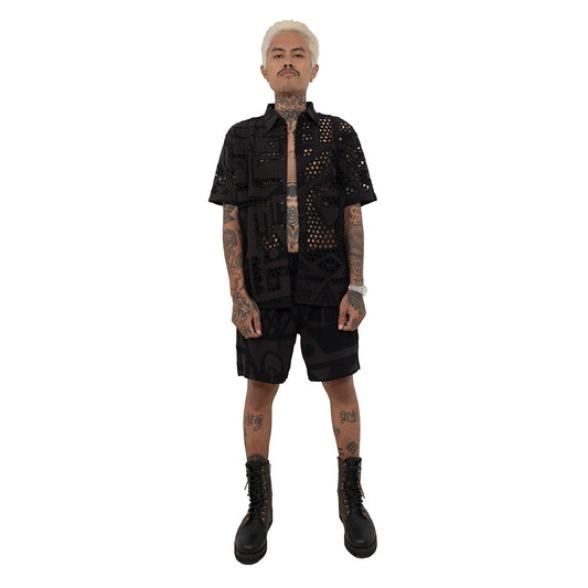 CHARCOAL ROUND MESH SHIRT