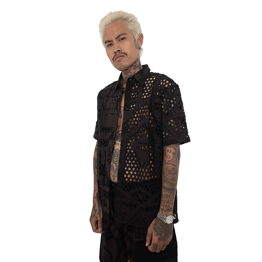 CHARCOAL ROUND MESH SHIRT