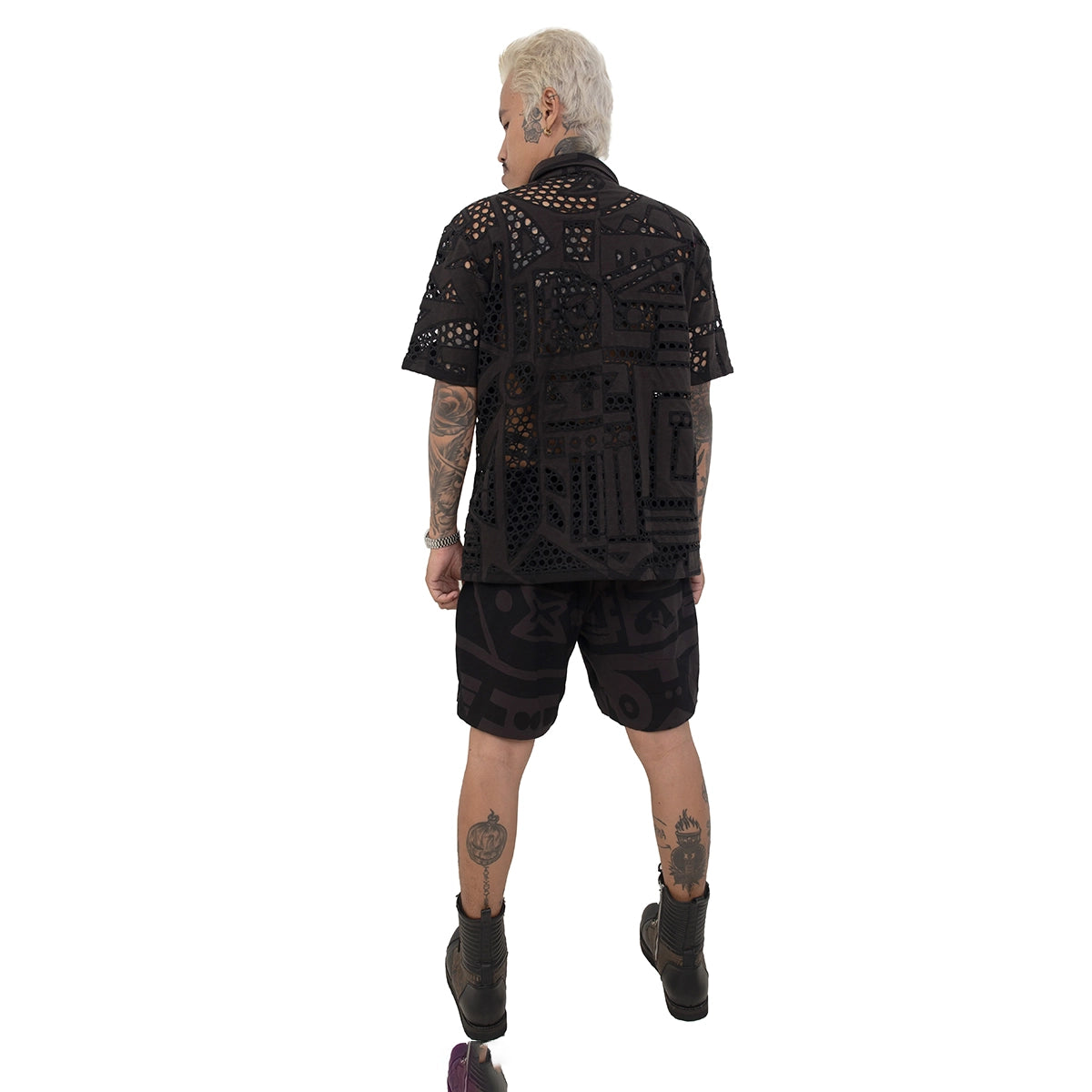 CHARCOAL ROUND MESH SHIRT