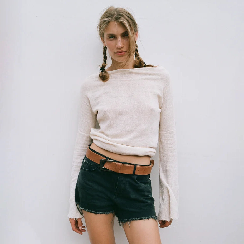 Cotton top with long sleeves Cream