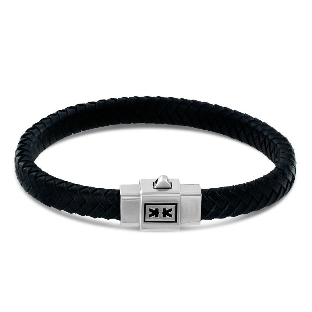 Black Leather Bracelet - Pusher Lock - IKKU Jewelry