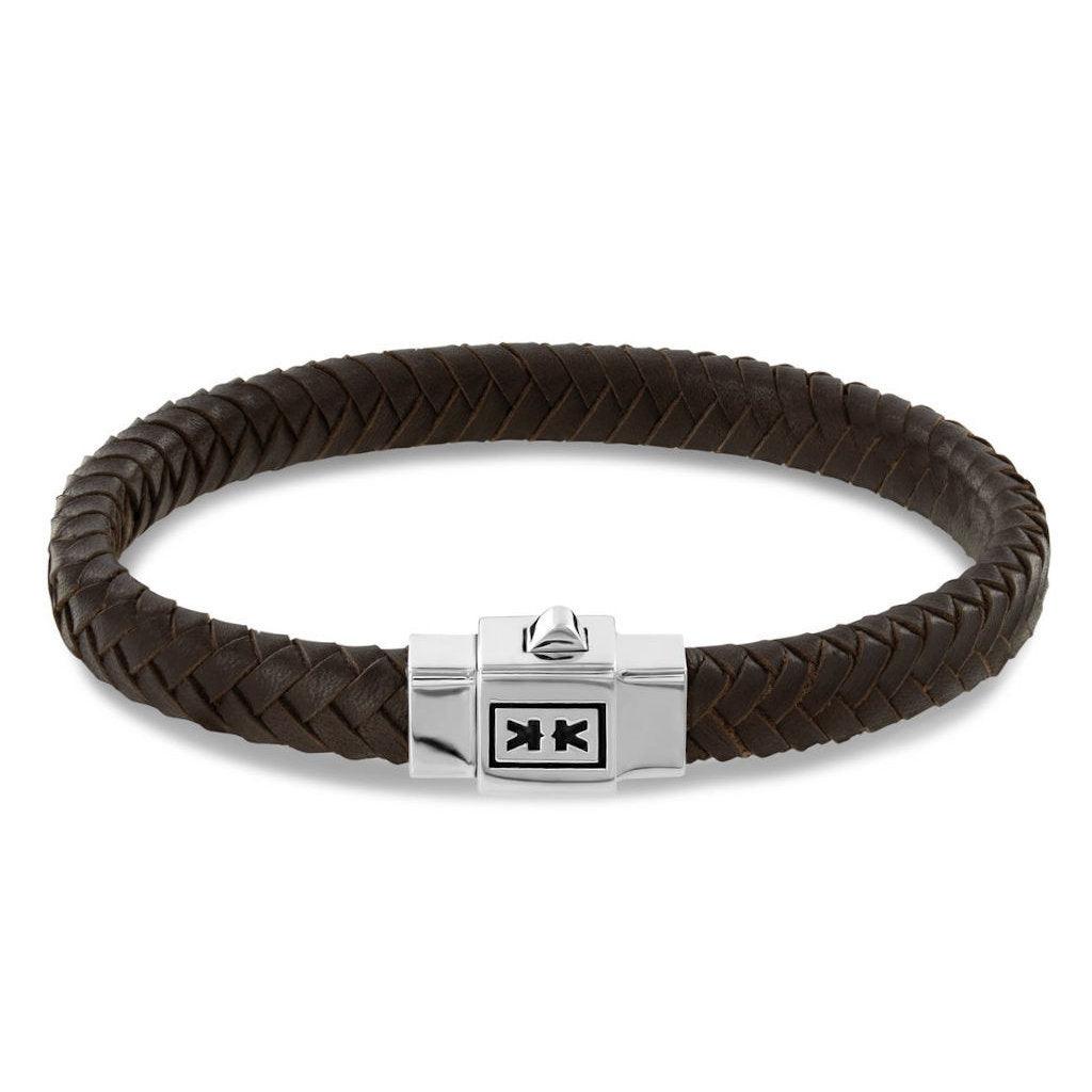 Brown Leather Bracelet - Pusher Lock - IKKU Jewelry