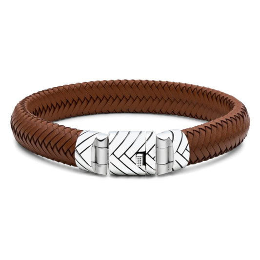 Cognac Leather Bracelet - Box Lock - IKKU Jewelry