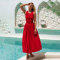 Lucciola Smocked Cotton Midi Dress In Red