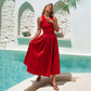 Lucciola Smocked Cotton Midi Dress In Red