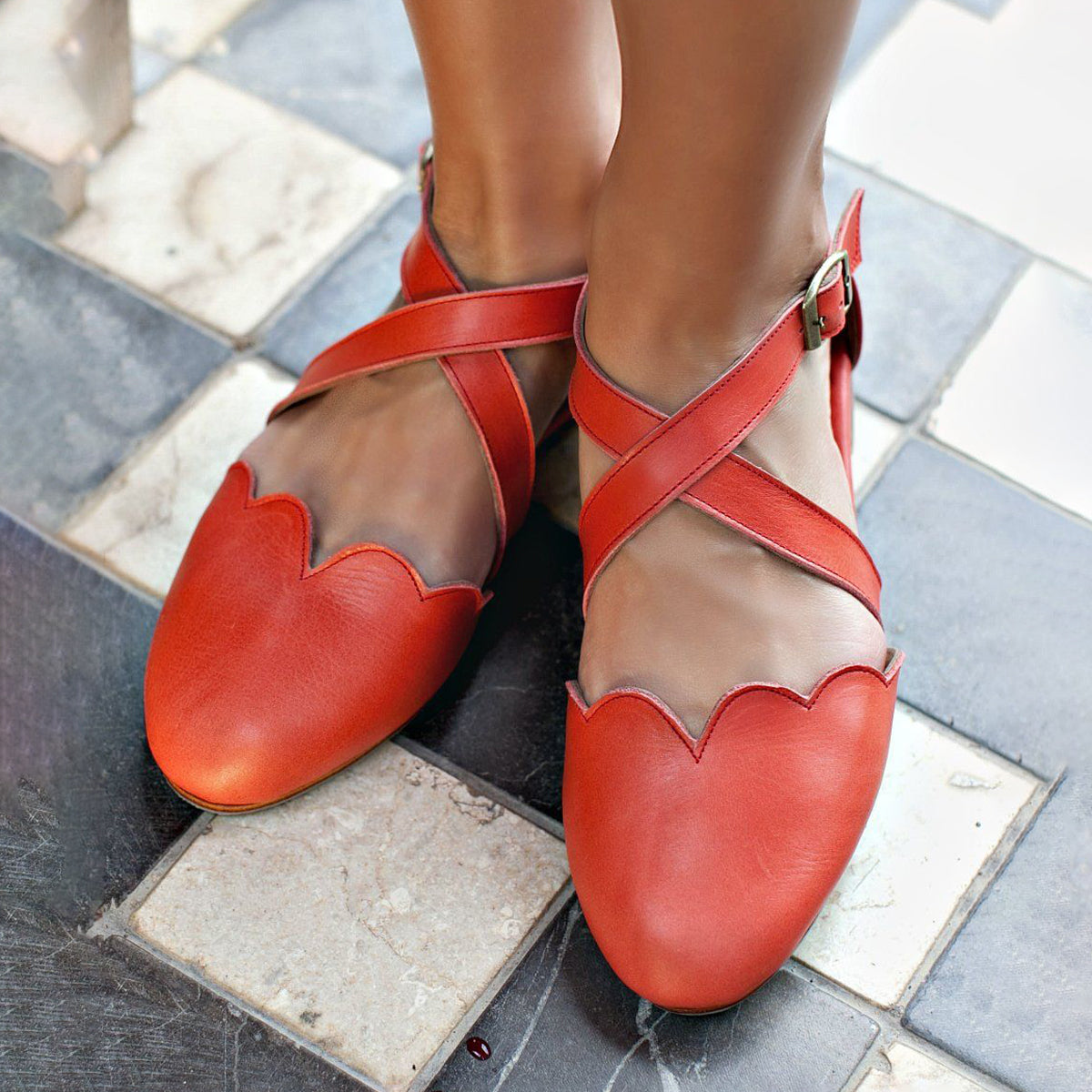 Mangrove Leather Flats In Red