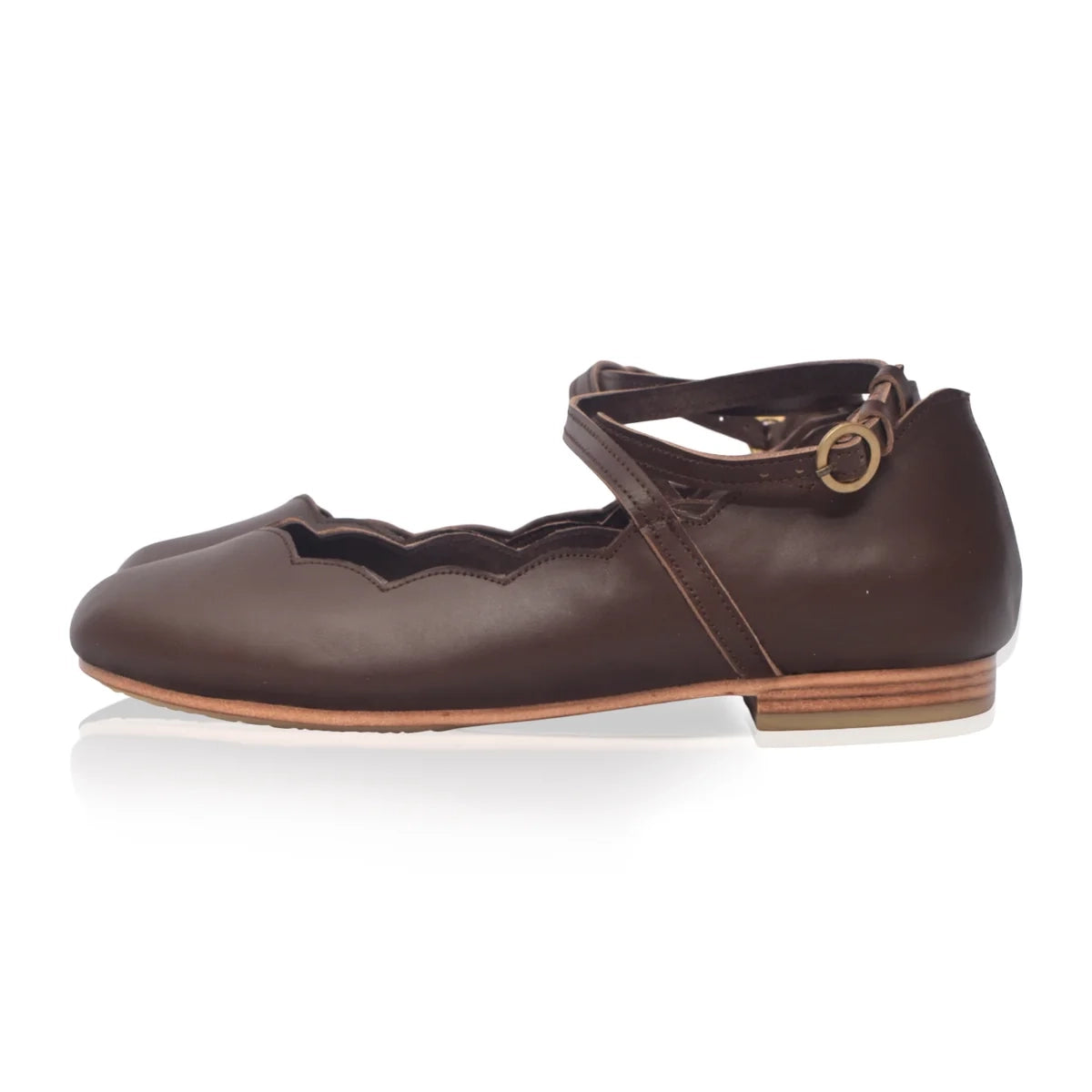 Myrelle Criss-Cross Leather Ballet Flats In Dark Brown