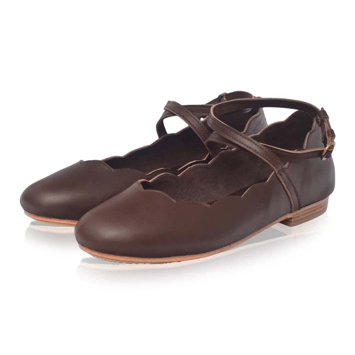 Myrelle Criss-Cross Leather Ballet Flats In Dark Brown