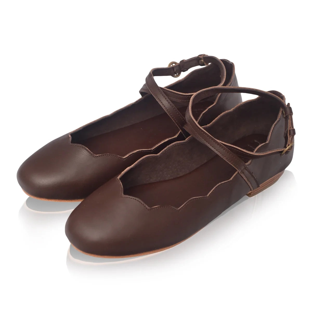 Myrelle Criss-Cross Leather Ballet Flats In Dark Brown