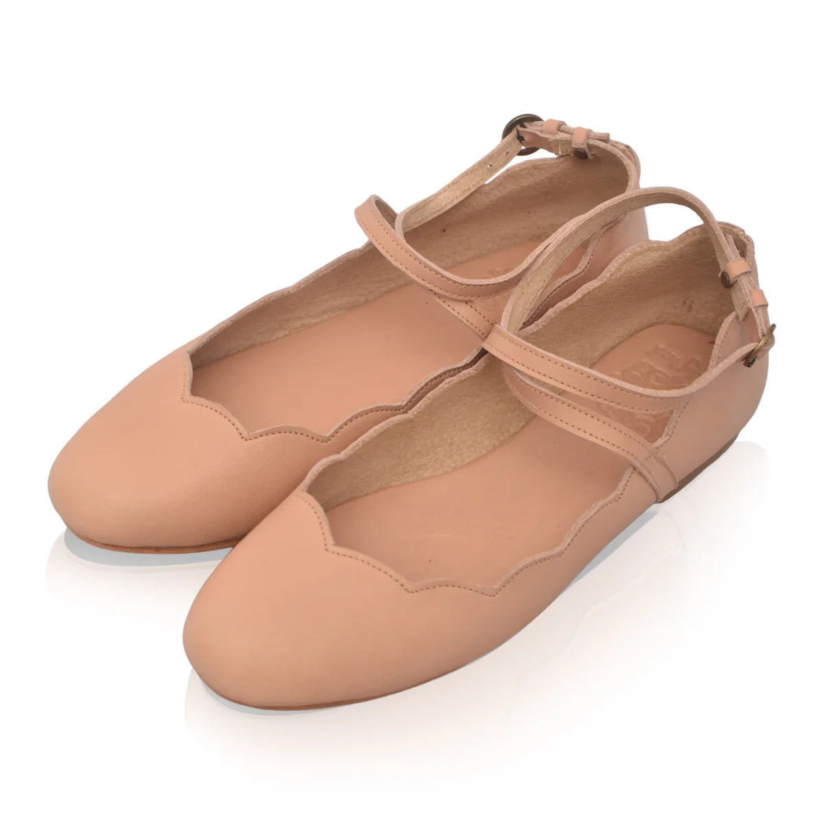 Myrelle Criss-Cross Leather Ballet Flats In Beige