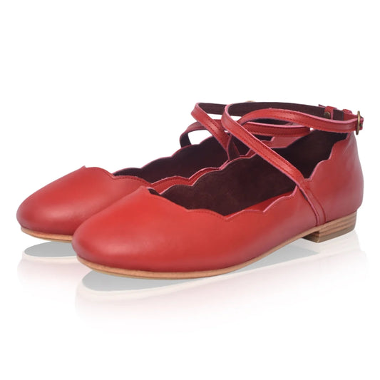 Myrelle Criss-Cross Leather Ballet Flats In Red