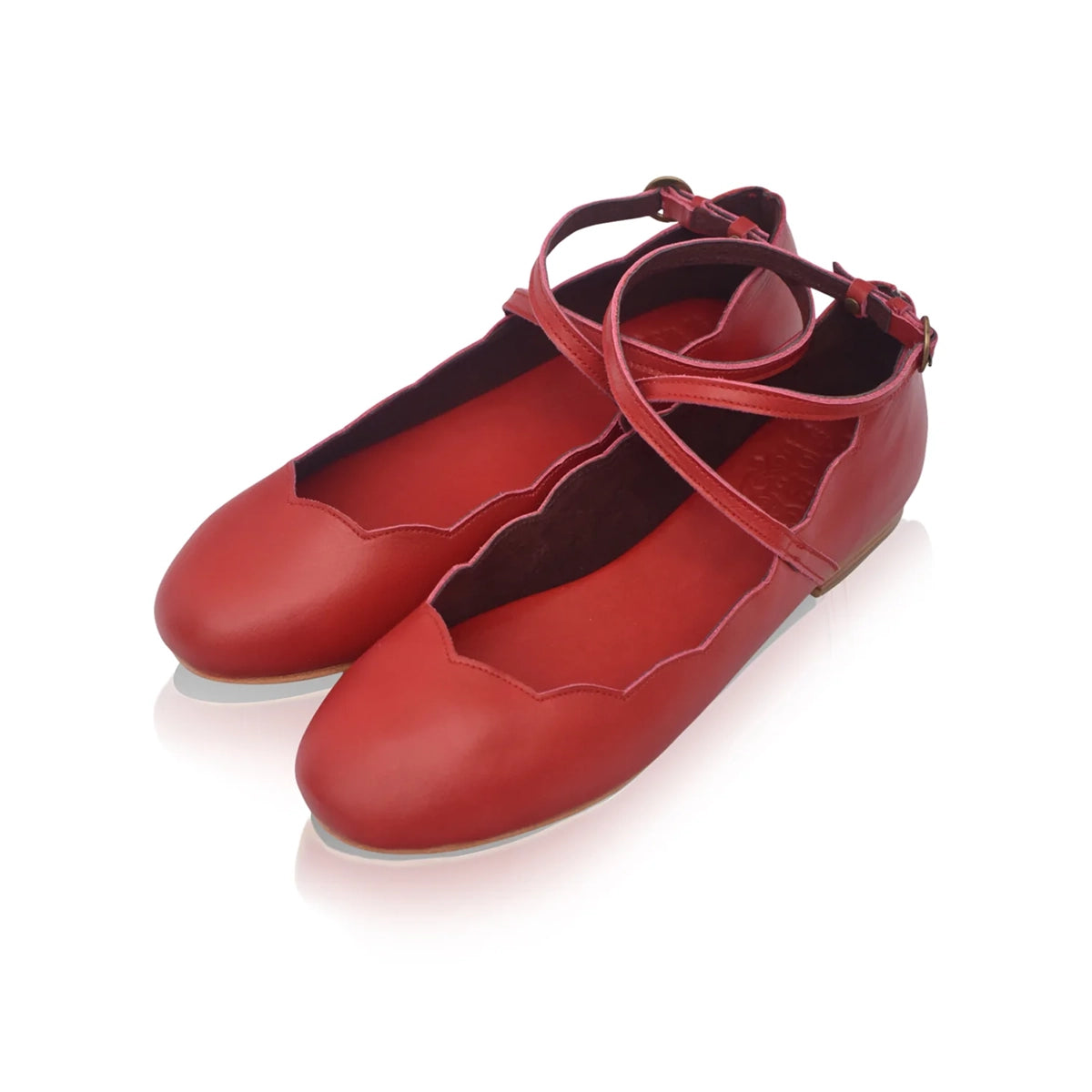 Myrelle Criss-Cross Leather Ballet Flats In Red